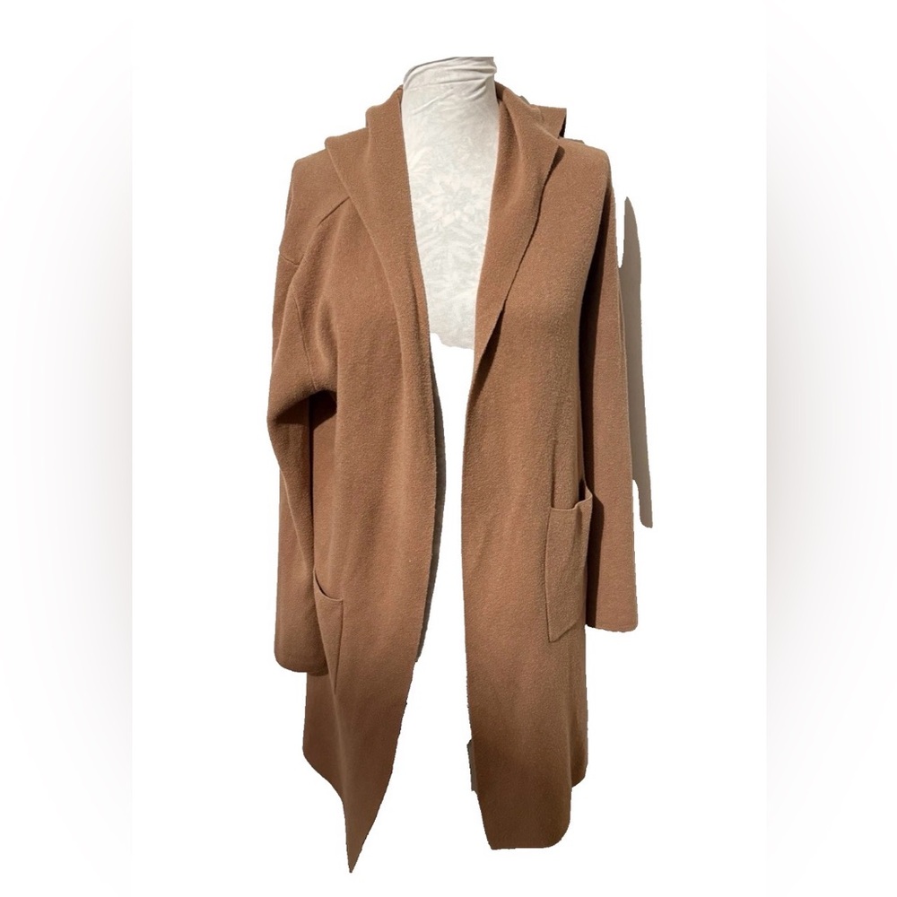 Women M/L Long Line Knit Duster Cardigan Sweater Hooded Travel Winter Pockets